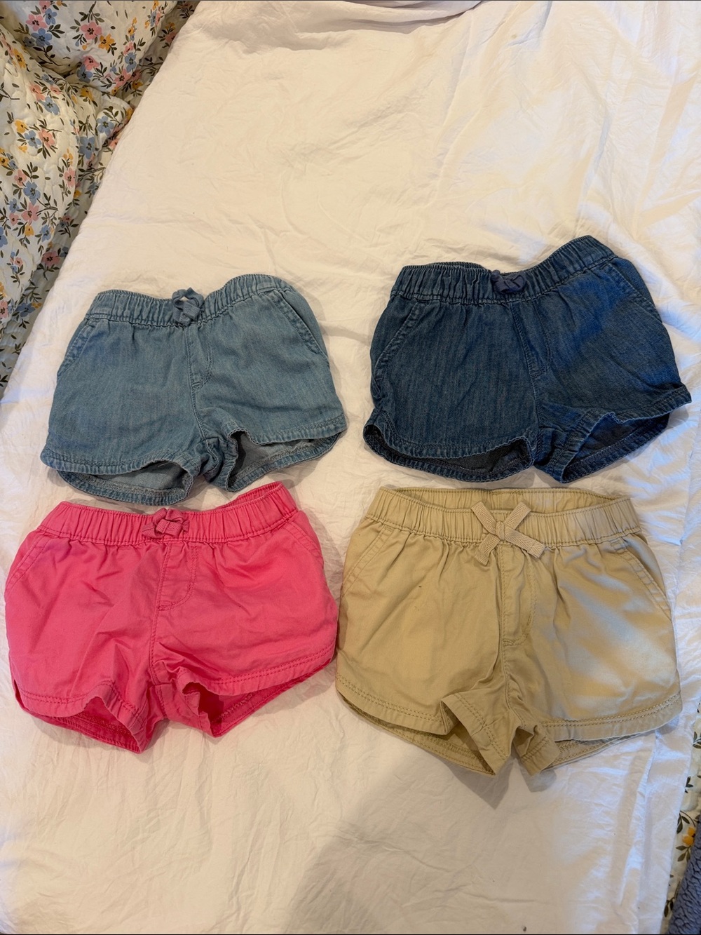 Kids Casual Elastic-Waist Shorts - Pink, Light Denim, Dark Denim, Tan